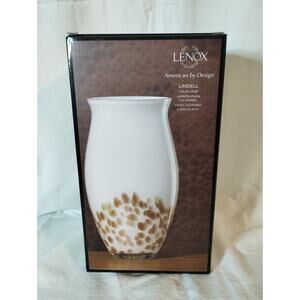 VTG Lenox Lindell Tulip Vase White, Gold Sparkle Non Lead Crystal 1997 9.25" Ht
